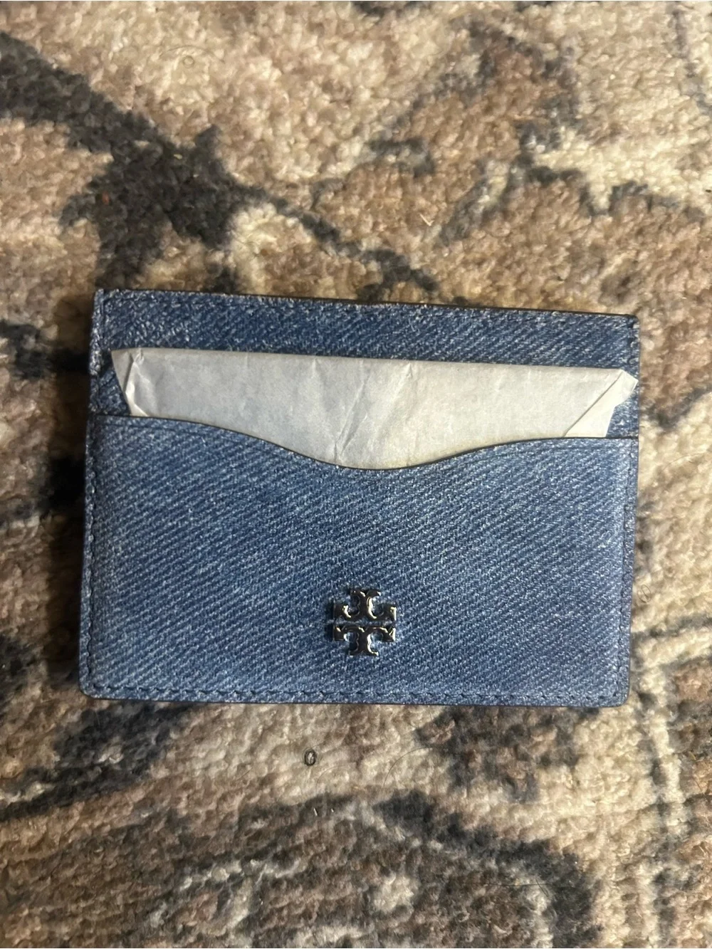 NWT Tory Burch Emerson Denim Suede Slim Card Case